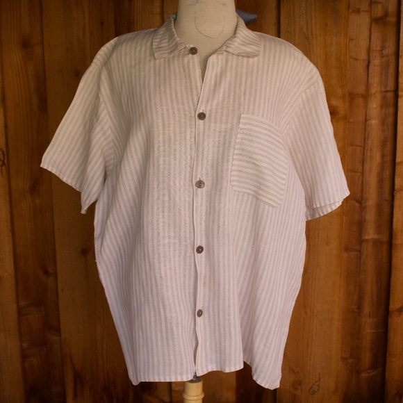 Vintage Flax 100% Linen Mens Button Down Short Sleeve Shirt Size S - Picture 1 of 17